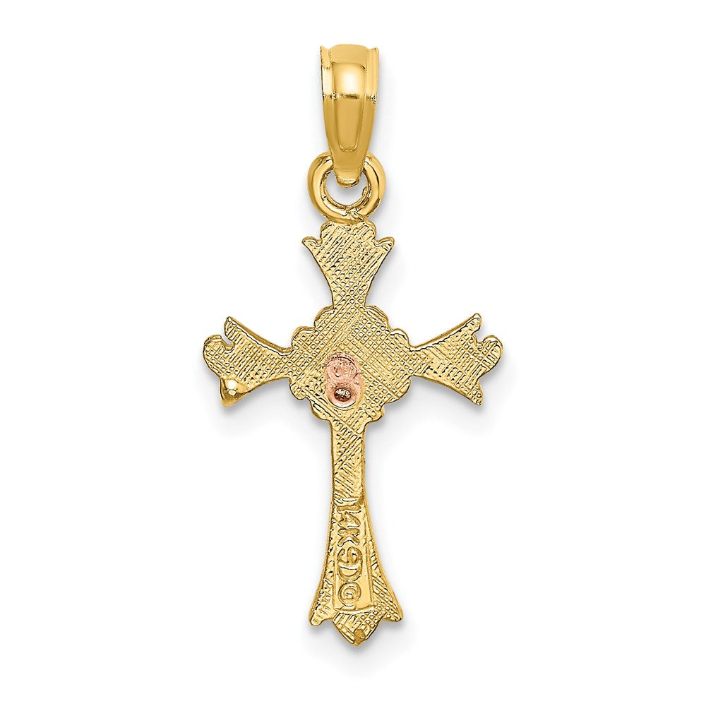 14k Two-tone 12 mm Two-Tone Cross w/ Flower Charm (0.75 grams)