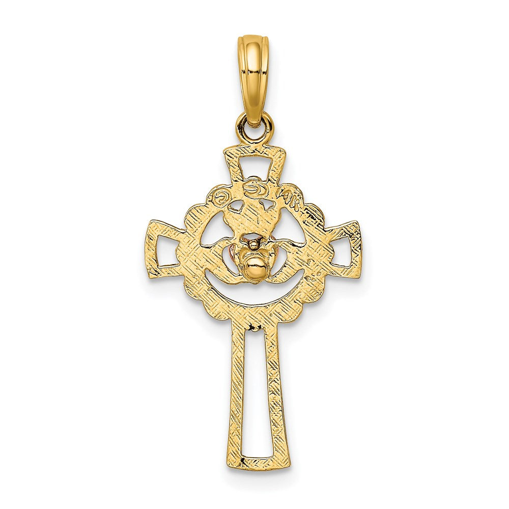 14k Two-tone 15 mm Two-Tone Claddagh Cross Charm (1.15 grams)