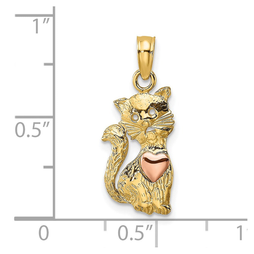 14k Two-tone 9.1 mm Two-Tone Cat w/ Heart Charm (1.05 grams)
