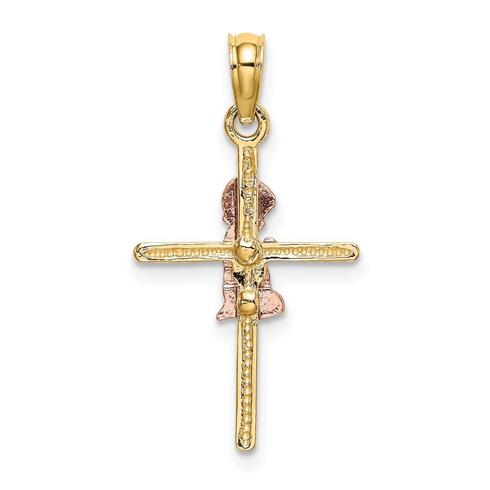 14k Two-tone 14.3 mm Two-Tone 2-D Boy On Cross Charm (0.72 grams)