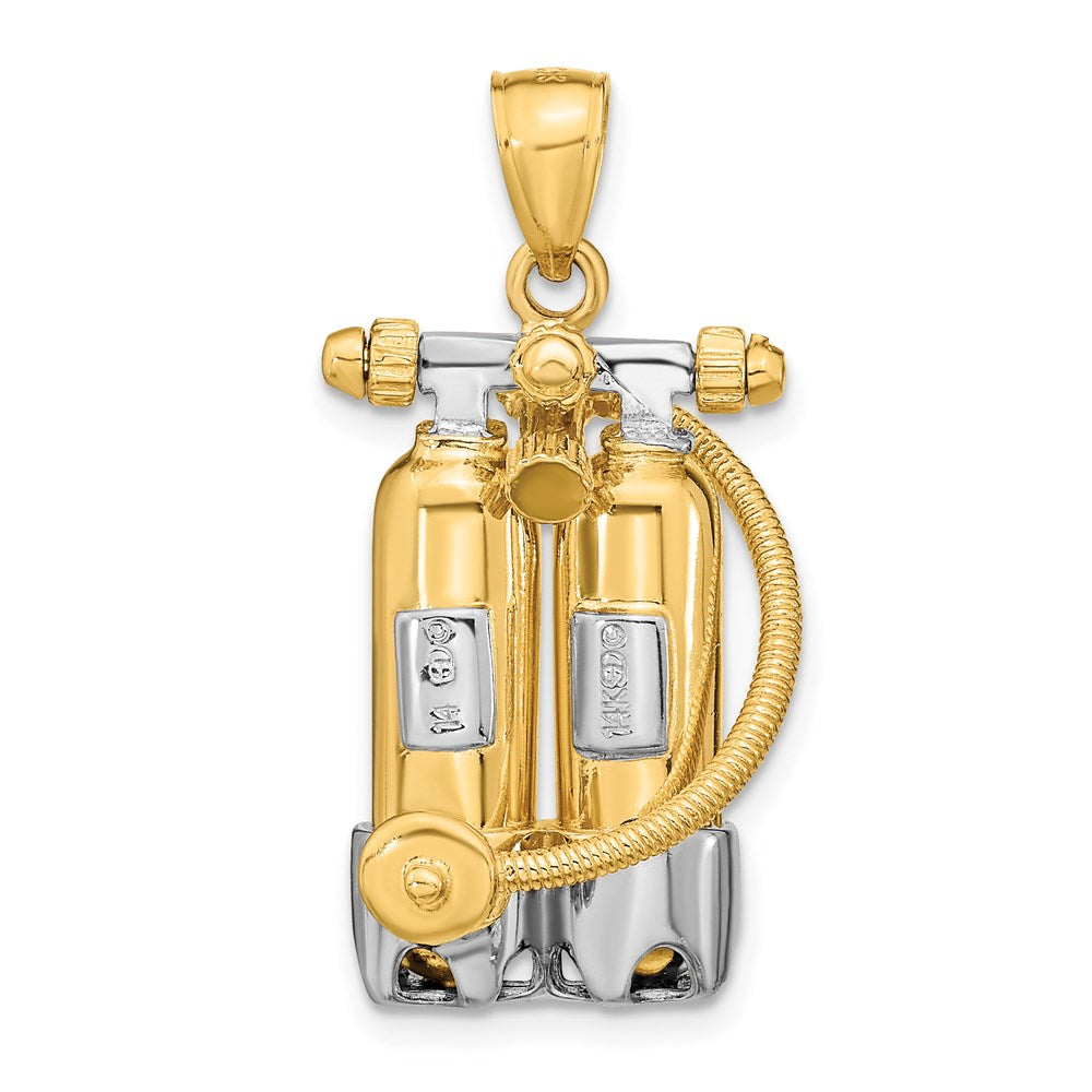 14k Yellow & Rhodium 17 mm  3-D Double Scuba Tanks W/Air Hose Charm (8.77 grams)
