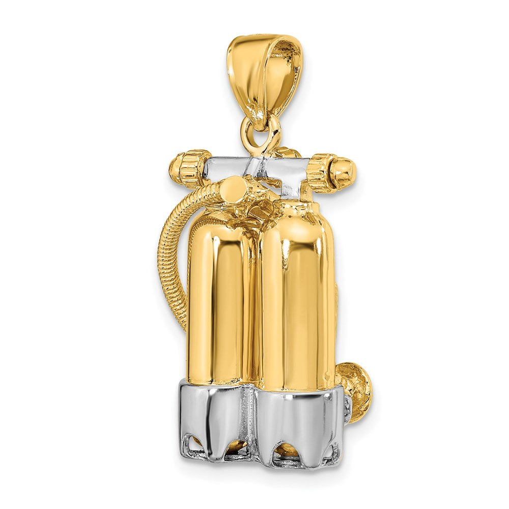14k Yellow & Rhodium 17 mm  3-D Double Scuba Tanks W/Air Hose Charm (8.77 grams)