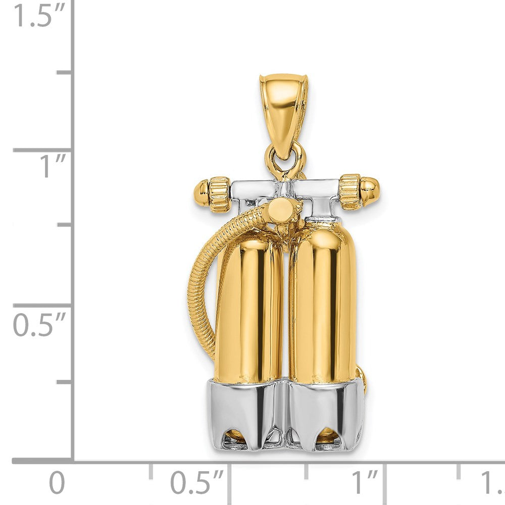14k Yellow & Rhodium 17 mm  3-D Double Scuba Tanks W/Air Hose Charm (8.77 grams)