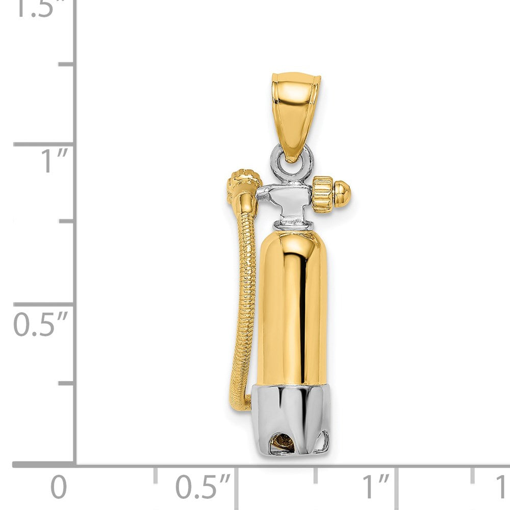 14k Yellow & Rhodium 10.4 mm  3-D Single Scuba Tank W/ Hose Charm (4.73 grams)