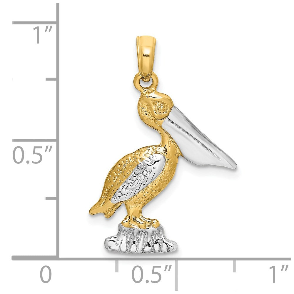 14k Yellow & Rhodium 16 mm  Standing Pelican Charm (1.27 grams)