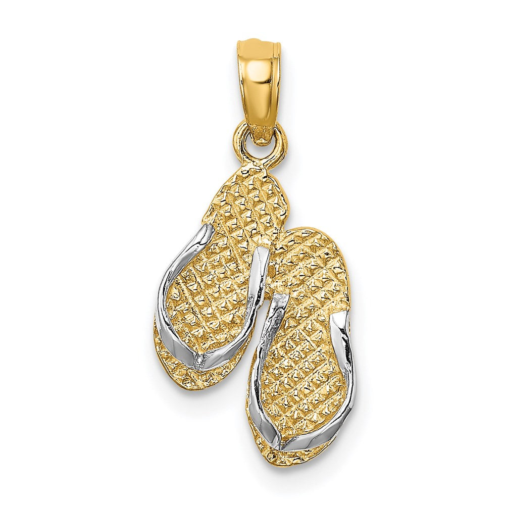 14k Yellow & Rhodium 9.8 mm  3D SANIBEL ISLAND Double Flip Flop Charm (1.05 grams)