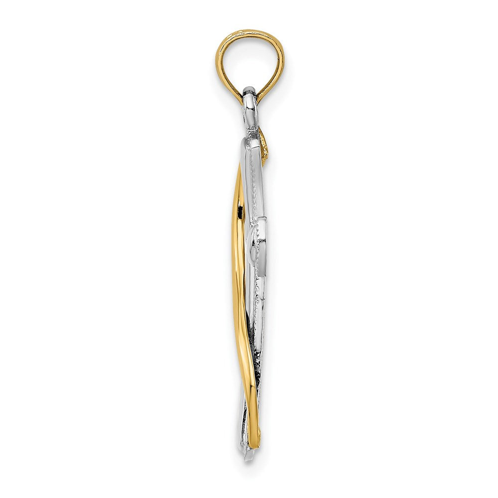 14k Yellow & Rhodium 15 mm  Cross w/Drape Charm (1.13 grams)