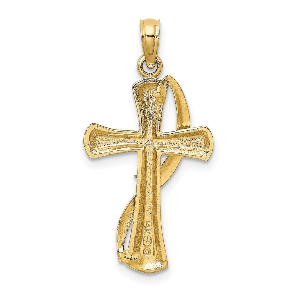 14k Yellow & Rhodium 15 mm  Cross w/Drape Charm (1.13 grams)