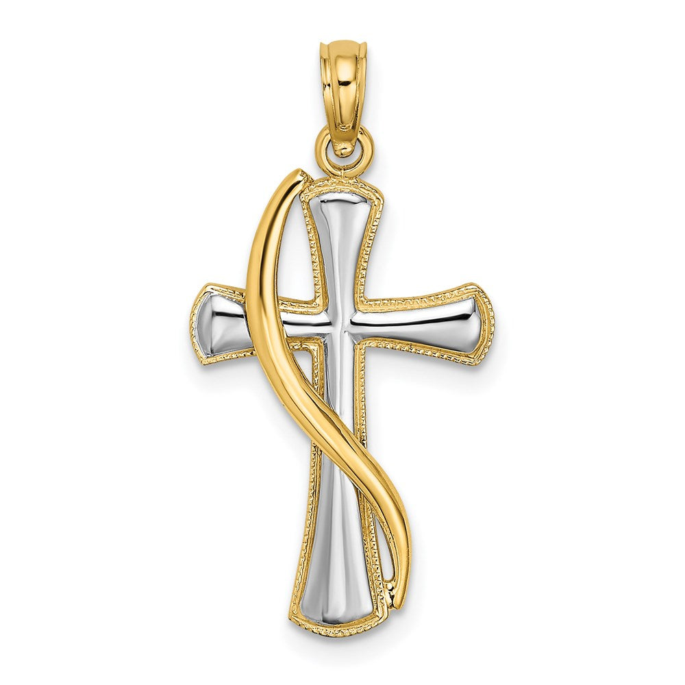 14k Yellow & Rhodium 15 mm  Cross w/Drape Charm (1.13 grams)