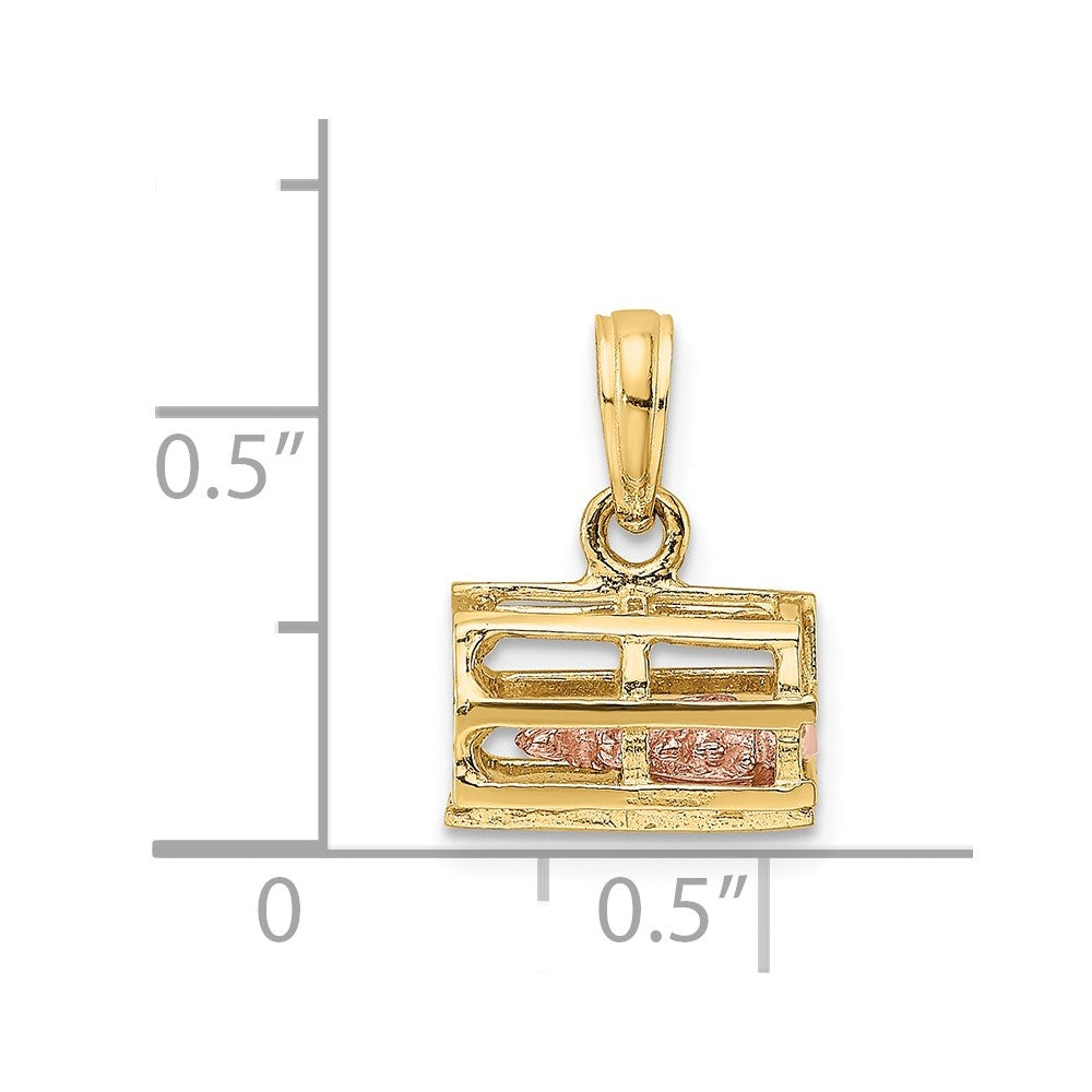 14k Two-tone 10.3 mm Two-Tone Moveable 3-D Lobster(Pink)In Trap (1.67 grams)