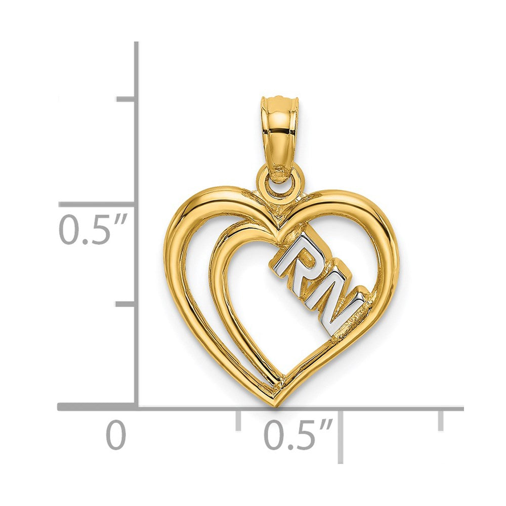 14k Yellow & Rhodium 13.6 mm  RN Inside Double Hearts Charm (0.67 grams)