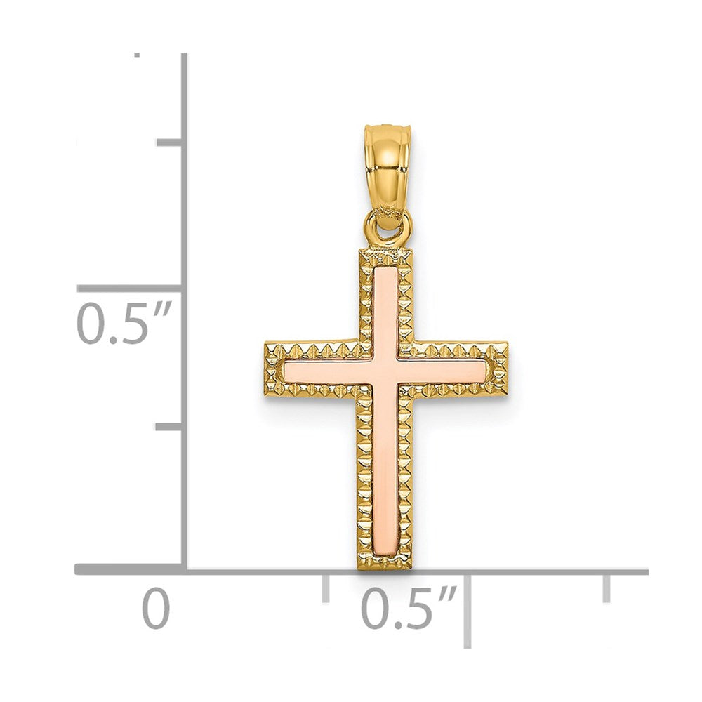 14k Two-tone 13 mm Polished Cross Charm (0.76 grams)