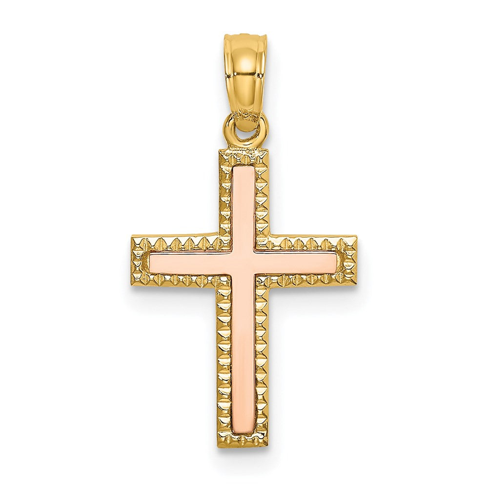 14k Two-tone 13 mm Polished Cross Charm (0.76 grams)