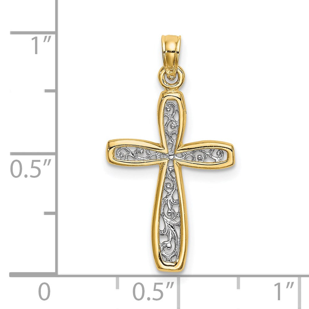 14k Yellow & Rhodium 15 mm  Filigree Cross Charm (0.95 grams)