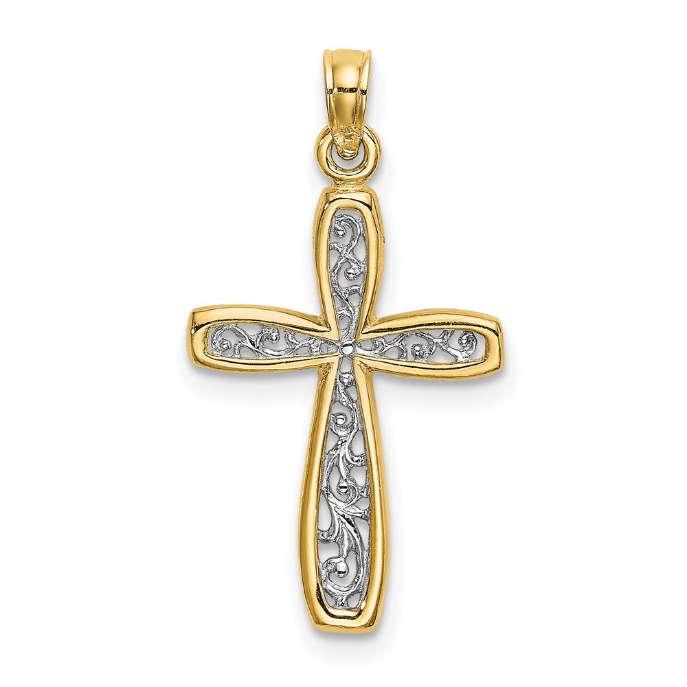14k Yellow & Rhodium 15 mm  Filigree Cross Charm (0.95 grams)