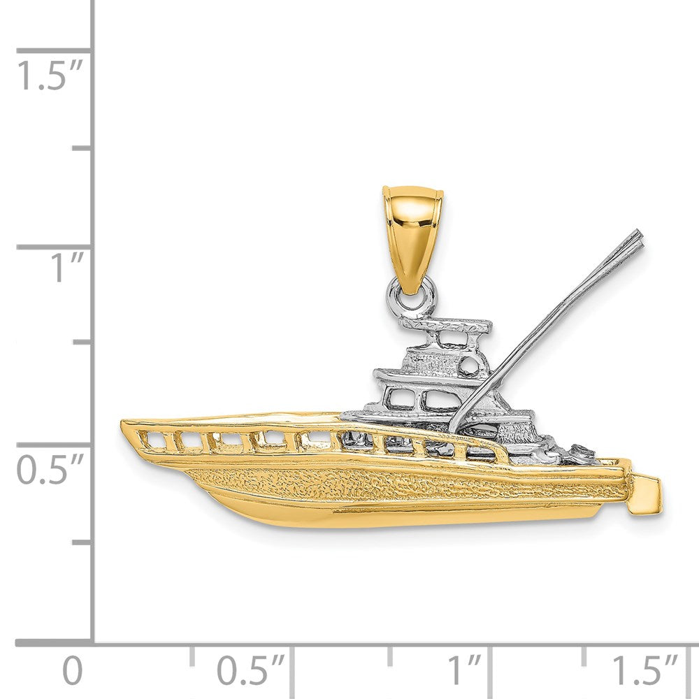 14k Two-tone 36.4 mm Textured 3-D Offshore Sportfishing Boat Charm (7.66 grams)
