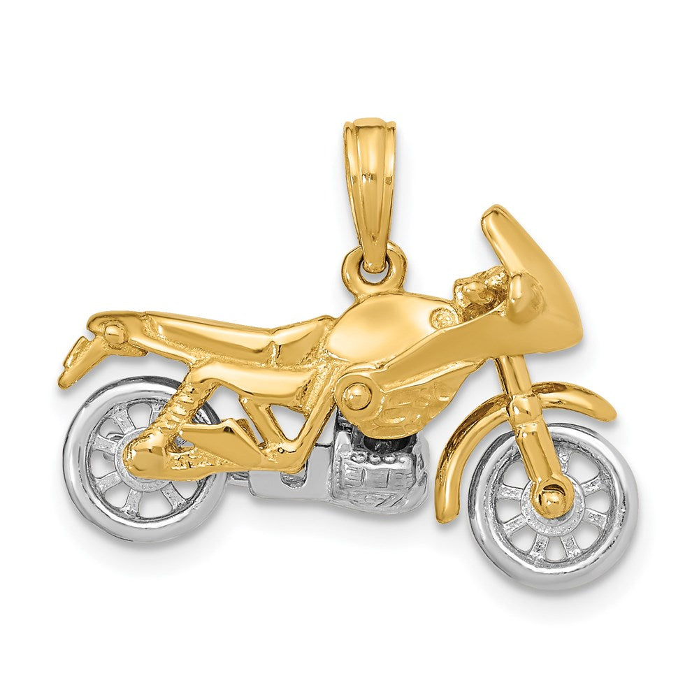 14k Two-tone 25.2 mm 3-D Moveable Motorcycle Charm (5.65 grams)