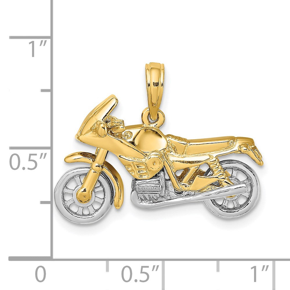 14k Two-tone 25.2 mm 3-D Moveable Motorcycle Charm (5.65 grams)