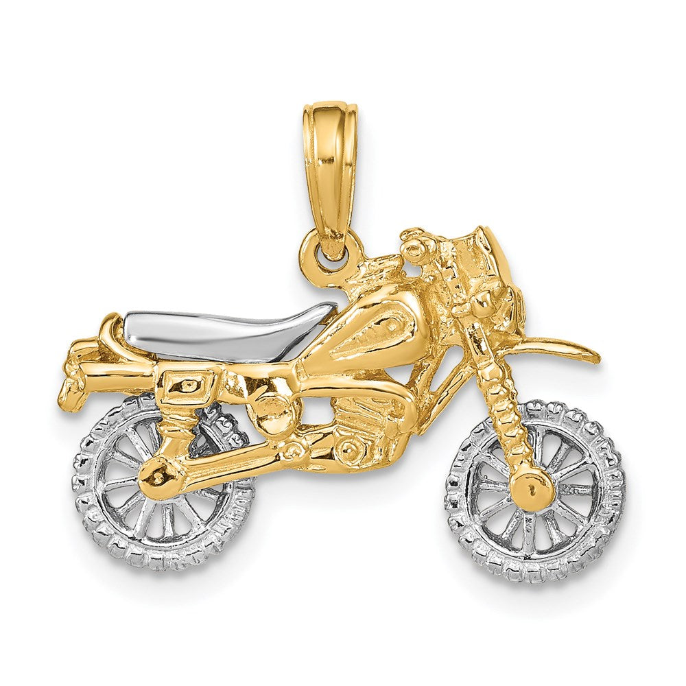 14k Two-tone 23.5 mm 3-D Moveable Dirt Bike Motorcycle Charm (3.79 grams)