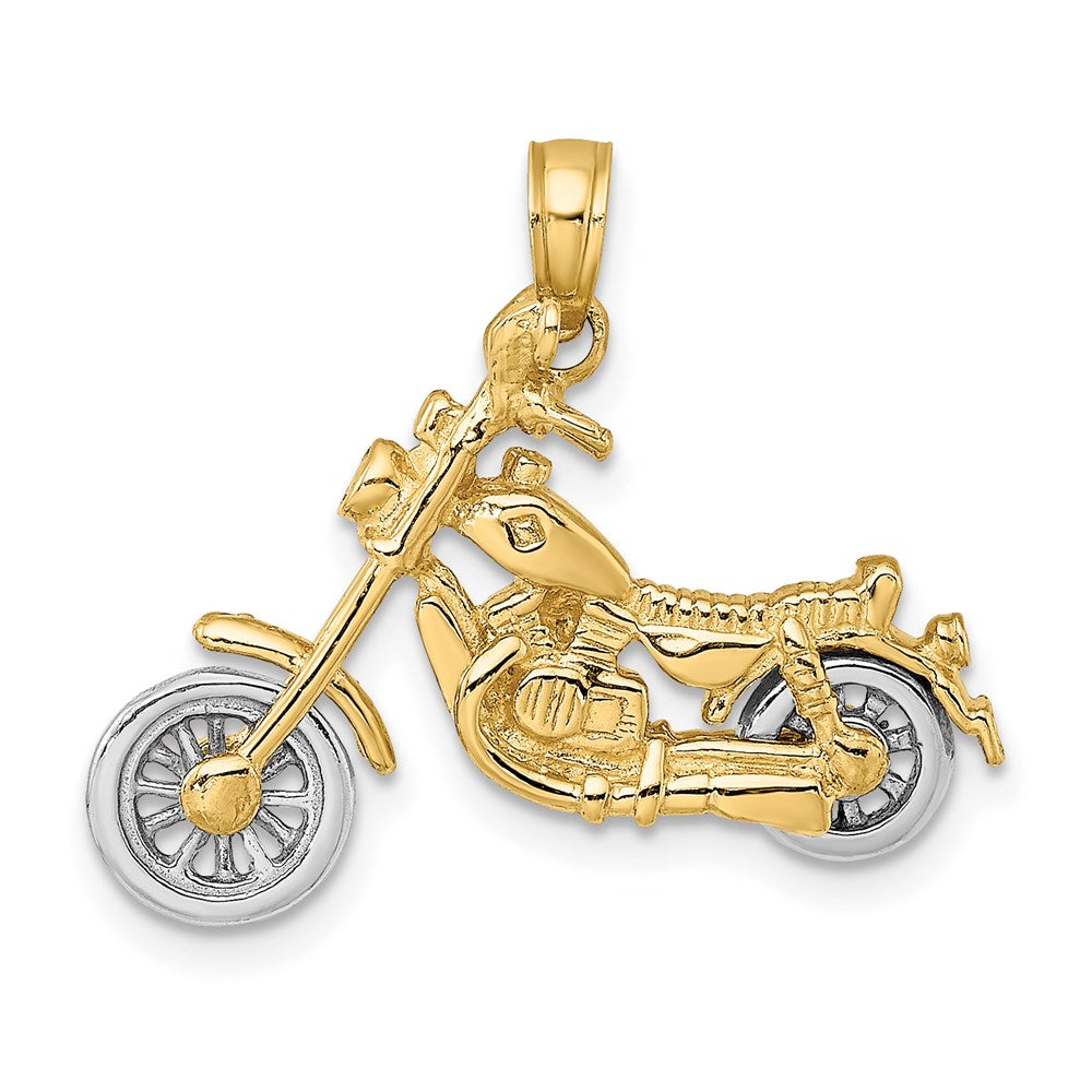 14k Two-tone 25.45 mm 3-D Moveable Motorcycle Charm (3.8 grams)