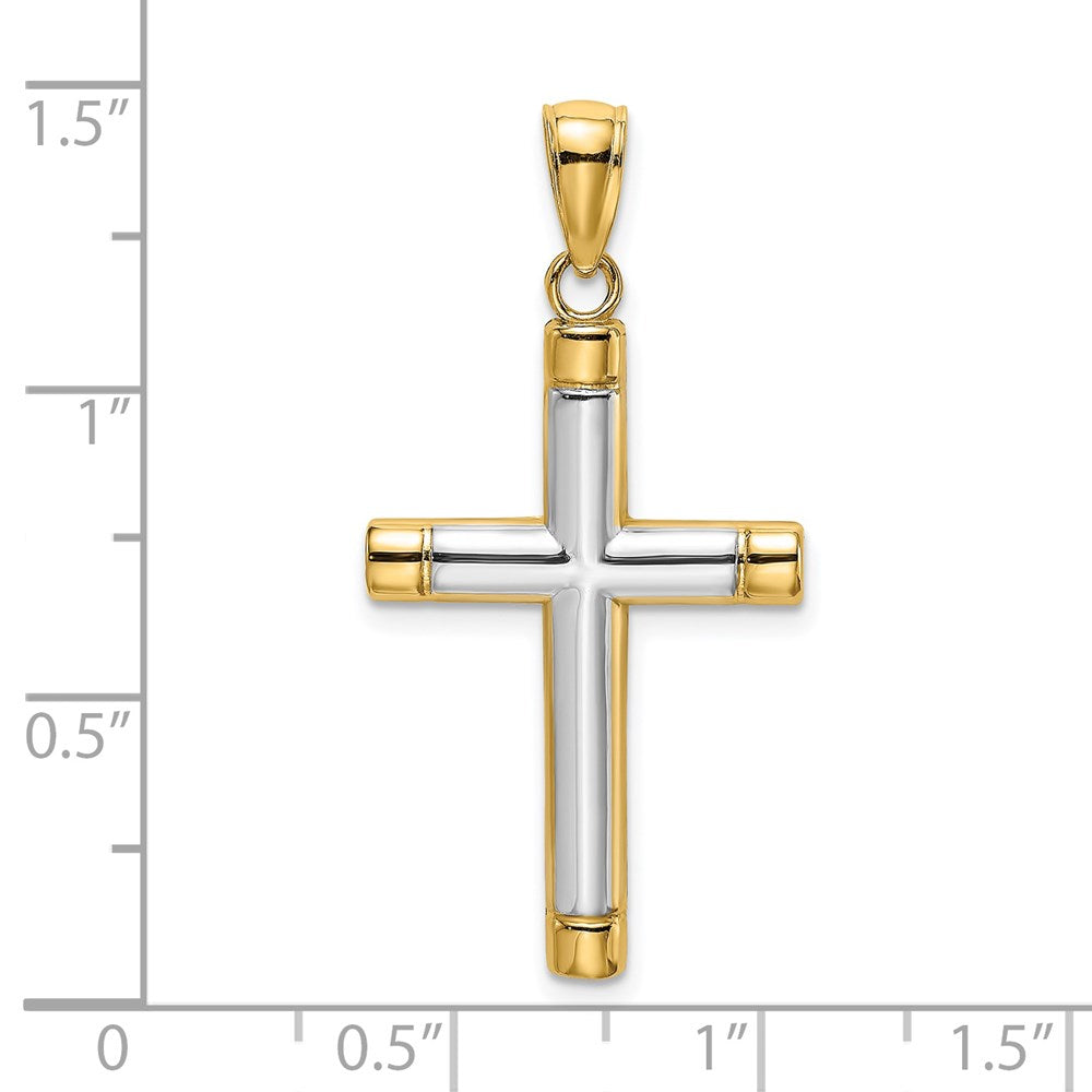 14k Yellow & Rhodium  Polished Tubular Cross Charm (2.53 grams)