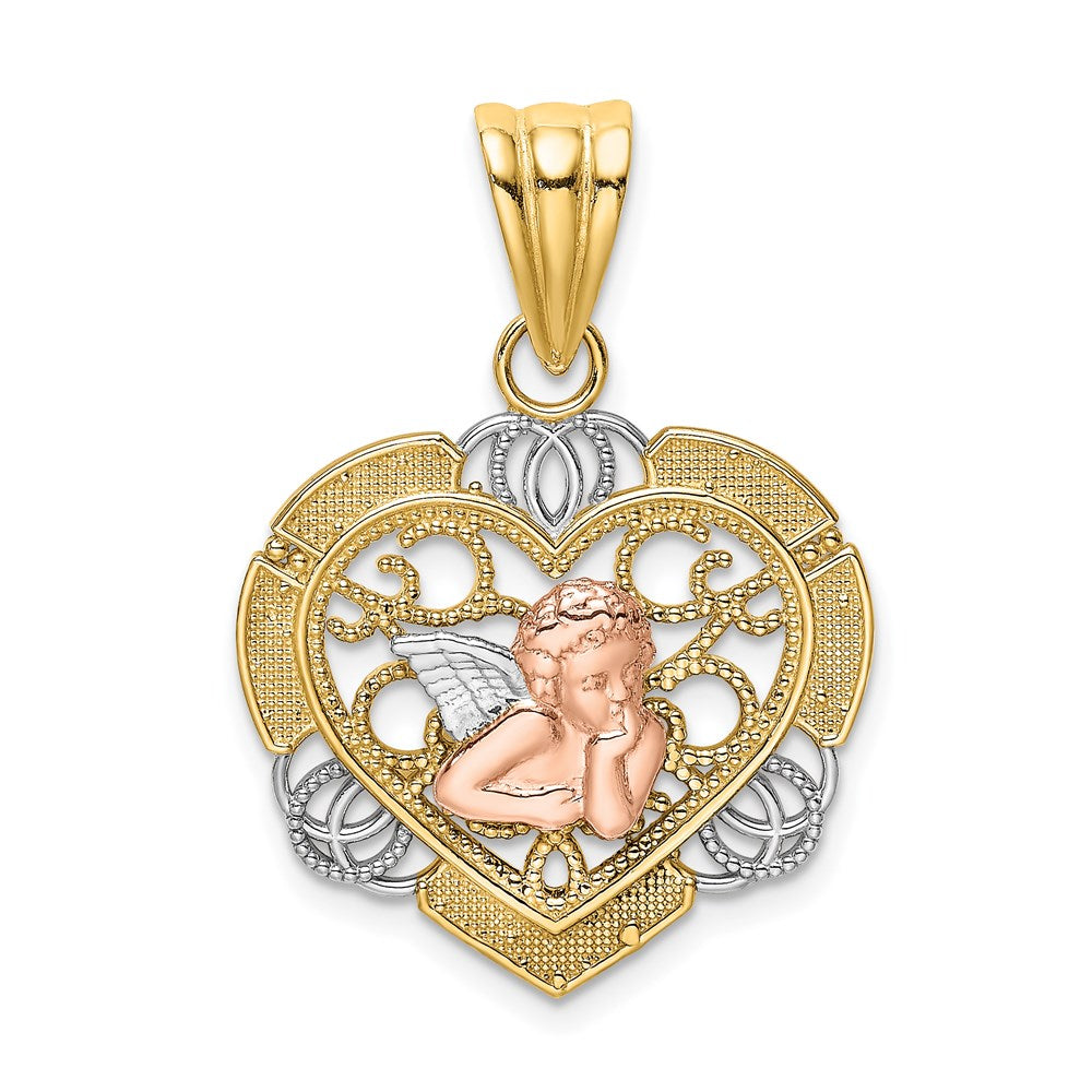 14k Two-tone 20 mm  Angel In Heart Charm (1.78 grams)