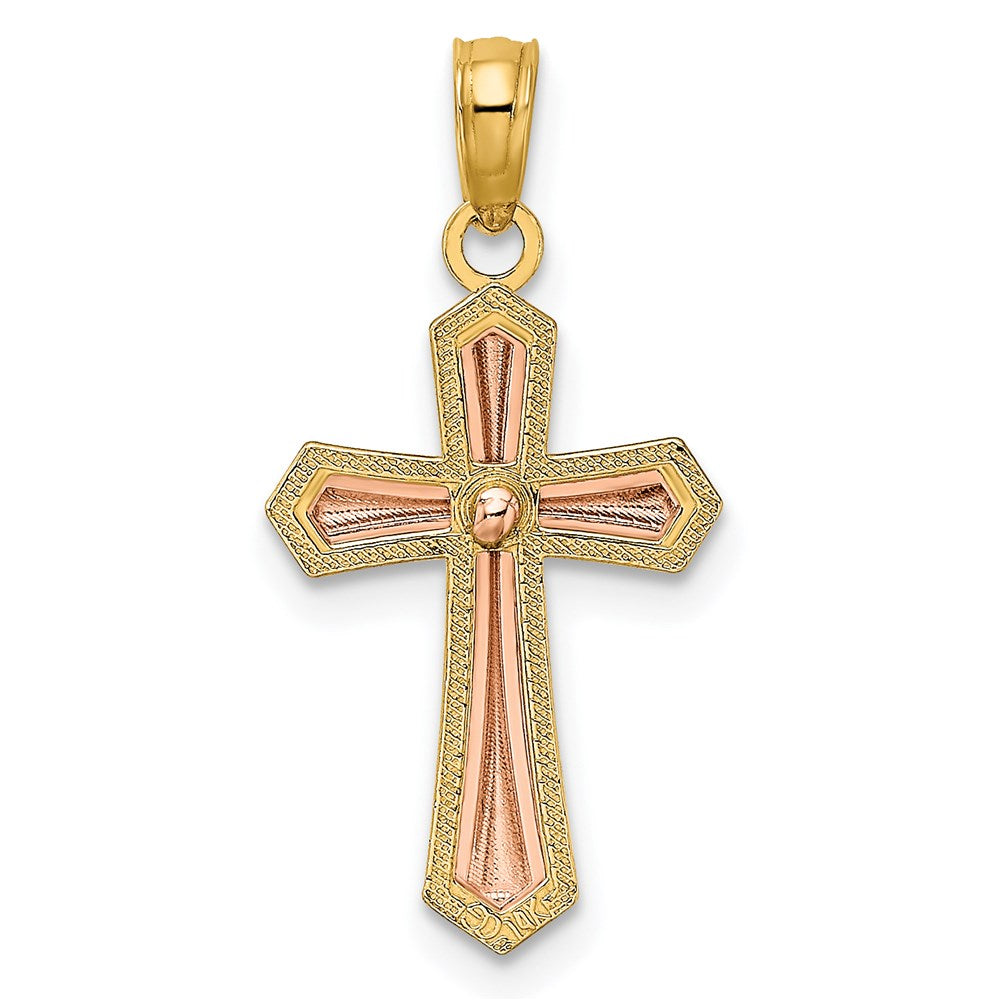 14k Two-tone 12 mm Two-tone w/ Beaded Trim Cross Charm (0.76 grams)