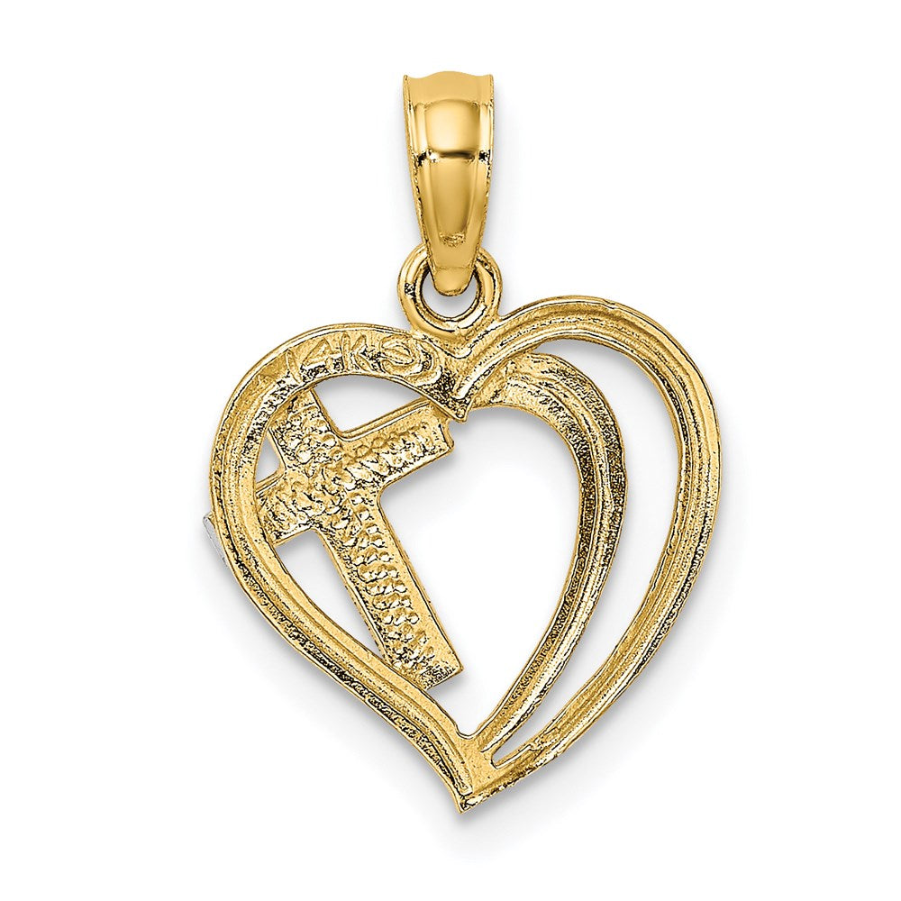 14k Yellow & Rhodium 14 mm  Cross In Heart Charm (0.93 grams)