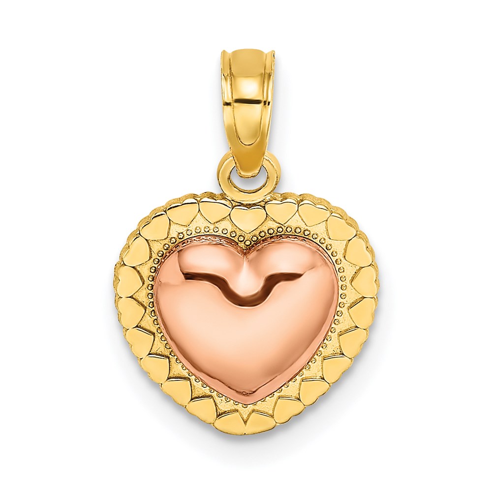 14k Two-tone 11.4 mm Yellow and Rose Gold Polished Heart Beaded Charm (0.88 grams)