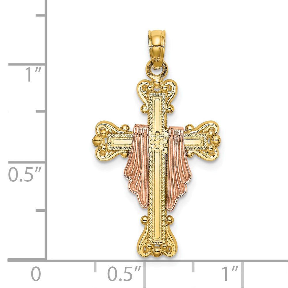 14k Two-tone 17 mm Two-Tone Cross w/ Drape Charm (1.88 grams)