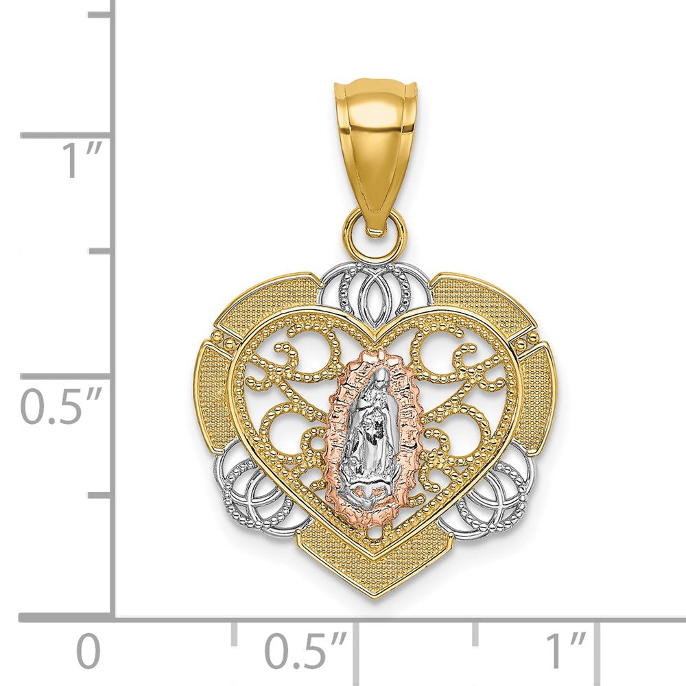 14k Two-tone 20 mm  Guadalupe In Heart Charm (1.86 grams)