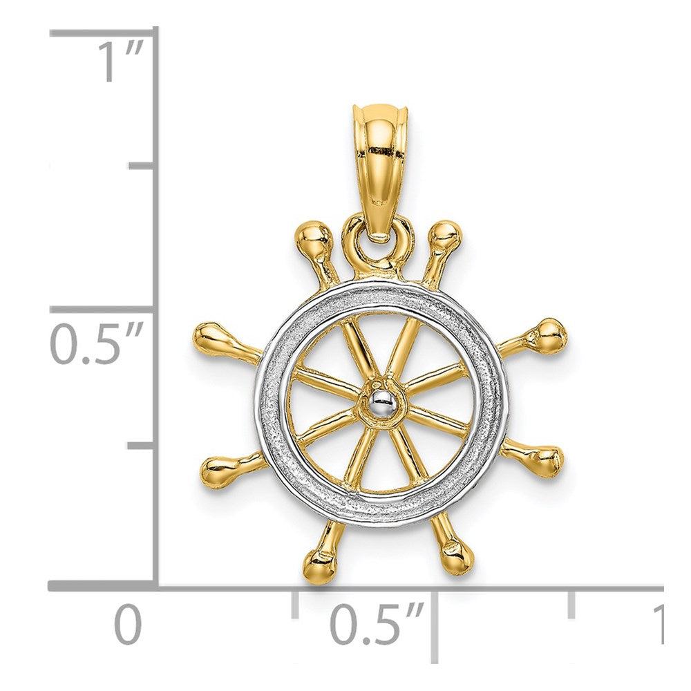 14k Yellow & Rhodium 16.5 mm  2-D Ship Wheel Charm (1.04 grams)