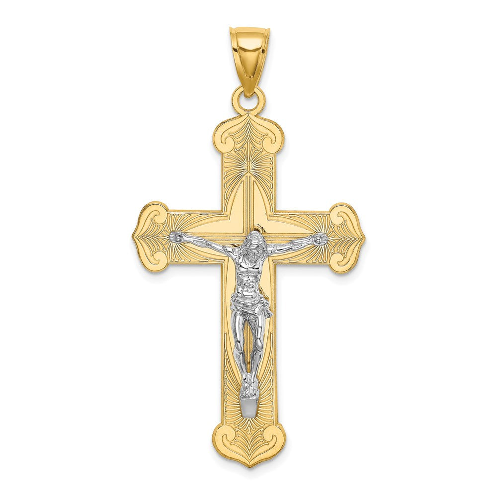 14k Two-tone 26 mm Two-tone Engraved Crucifix Charm (3.55 grams)