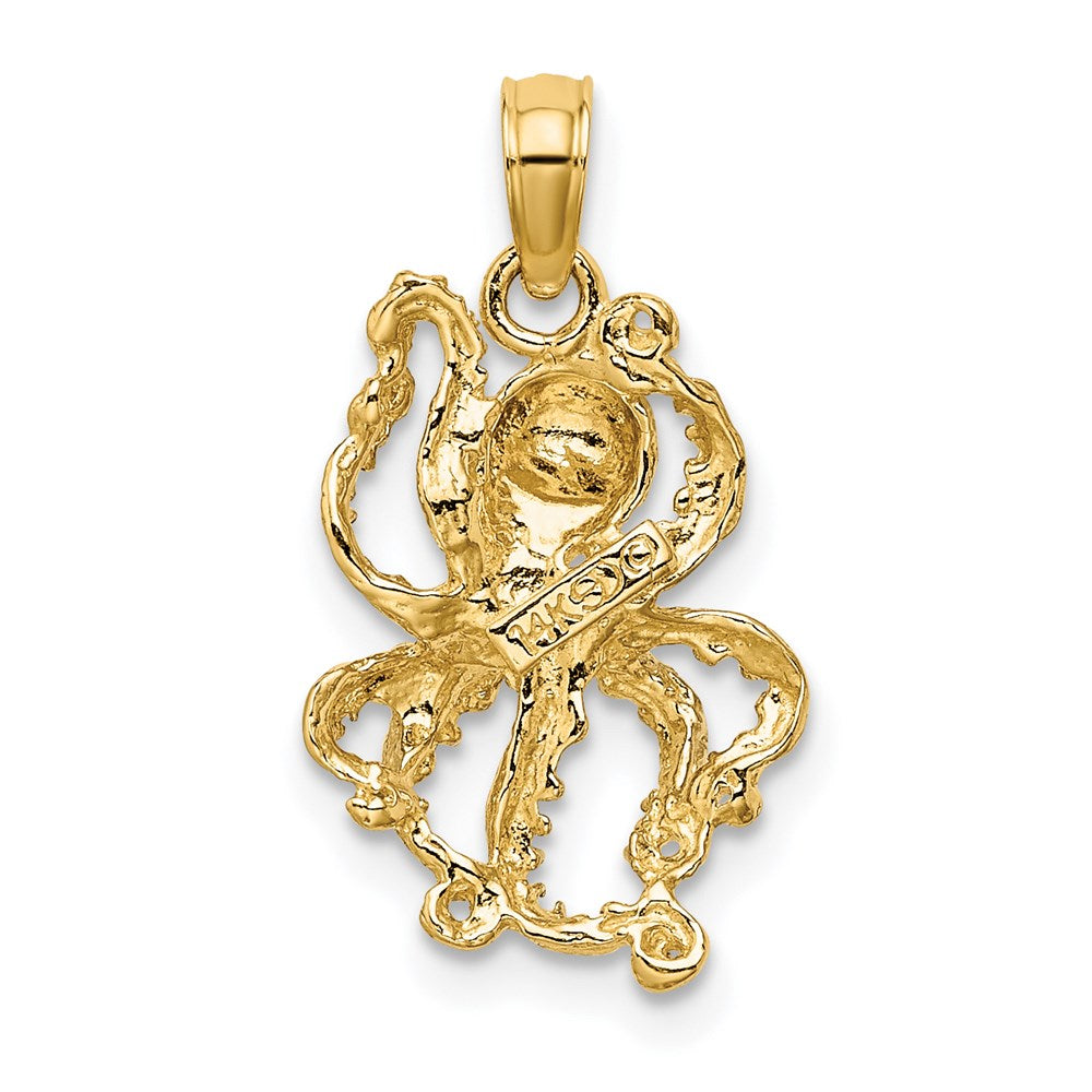14k Yellow & Rhodium 11.9 mm  Textured Octopus Charm (1.21 grams)
