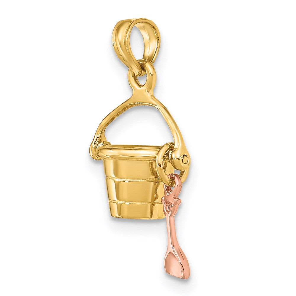 14k Two-tone 11.6 mm  3-D Beach Bucket and Shovel Charm (1.5 grams)