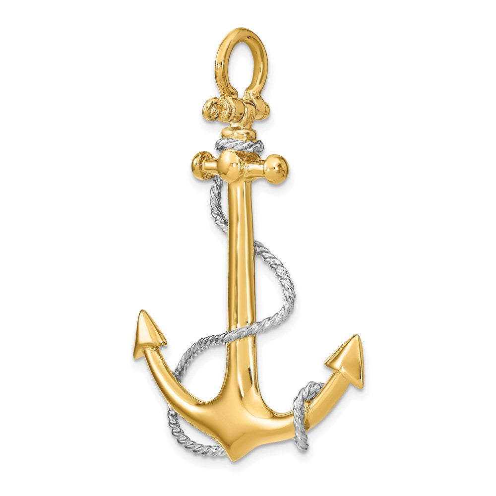 14k Yellow & Rhodium 35.4 mm  3-D Large Anchor w/Rope and Shackle Bail Charm (9.02 grams)