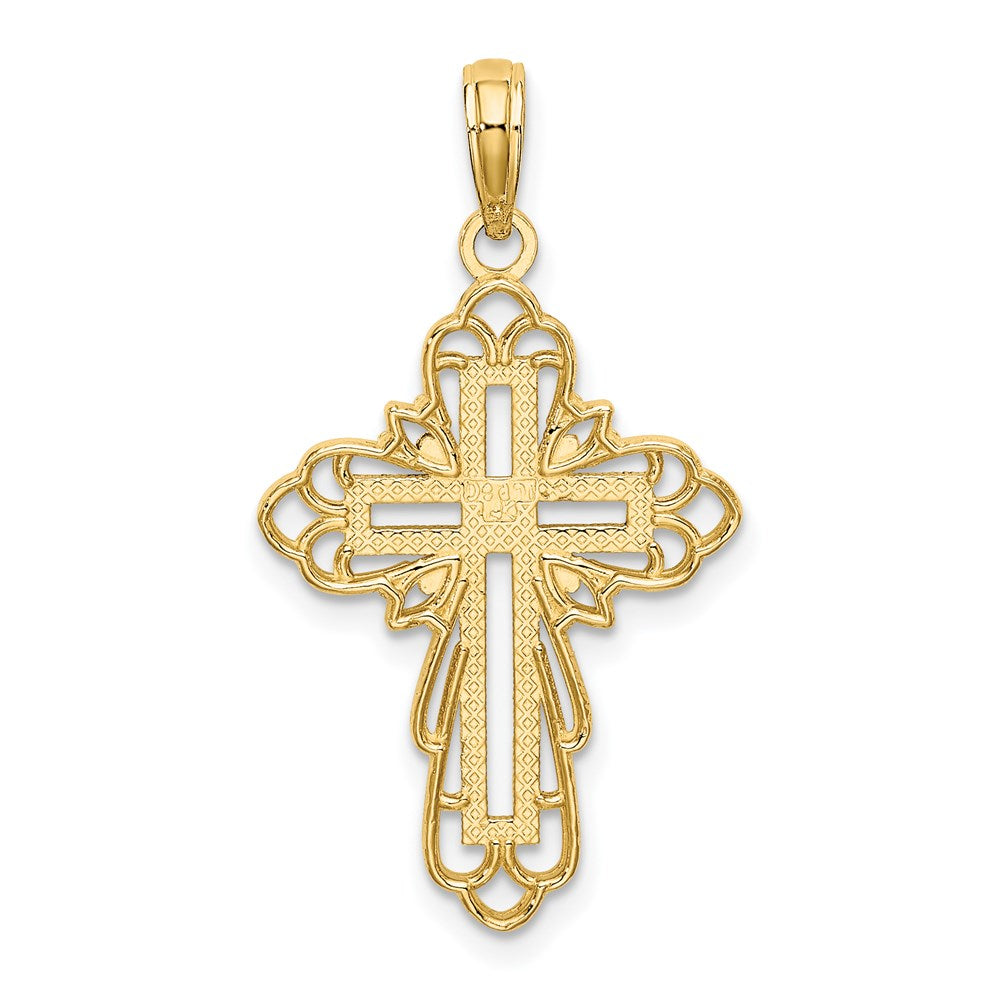 14k Yellow & Rhodium 17 mm  Lace Trim Cross Charm (1.5 grams)