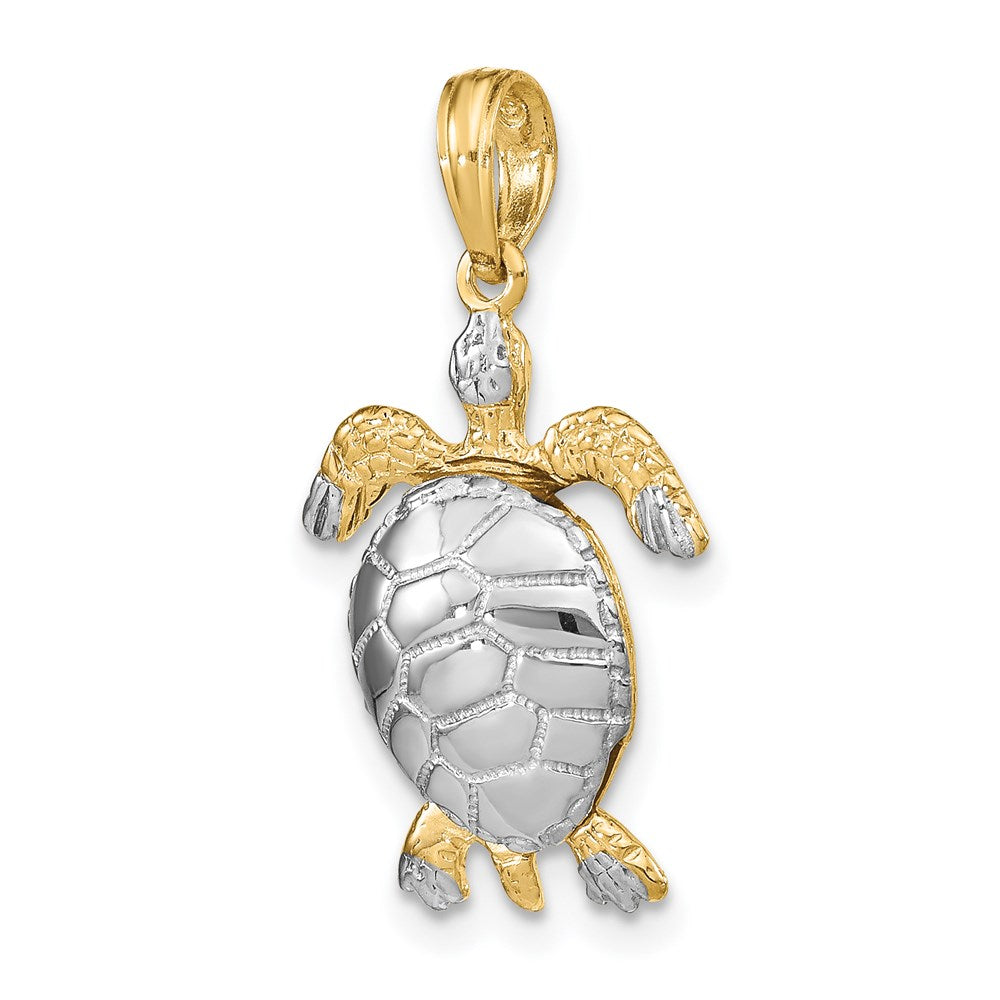 14k Yellow & Rhodium 14.1 mm  Polished 3-D Moveable Sea Turtle Charm (2.41 grams)