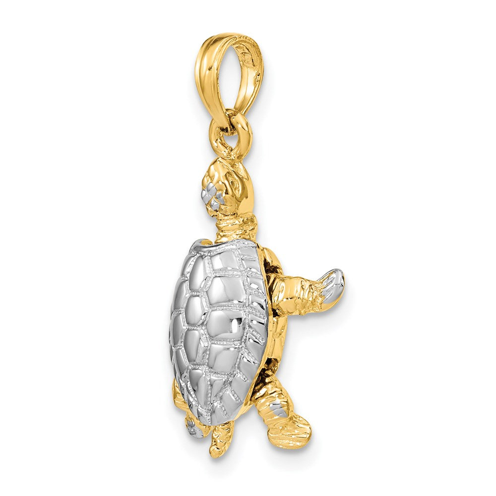14k Yellow & Rhodium 18 mm  3-D Land Turtle W/ Moveable Head Charm (2.34 grams)