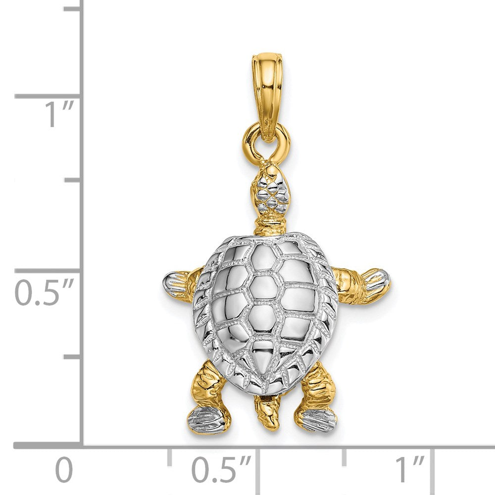 14k Yellow & Rhodium 18 mm  3-D Land Turtle W/ Moveable Head Charm (2.34 grams)