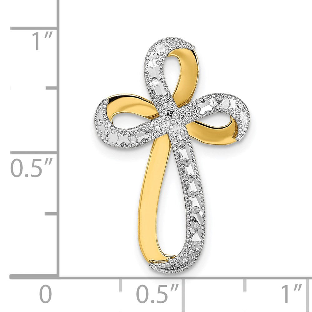 14k Yellow & Rhodium 17 mm  Diamond-Cut Twisted Cross Charm (1.66 grams)