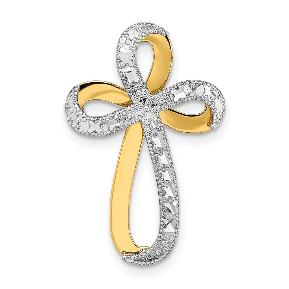 14k Yellow & Rhodium 17 mm  Diamond-Cut Twisted Cross Charm (1.66 grams)