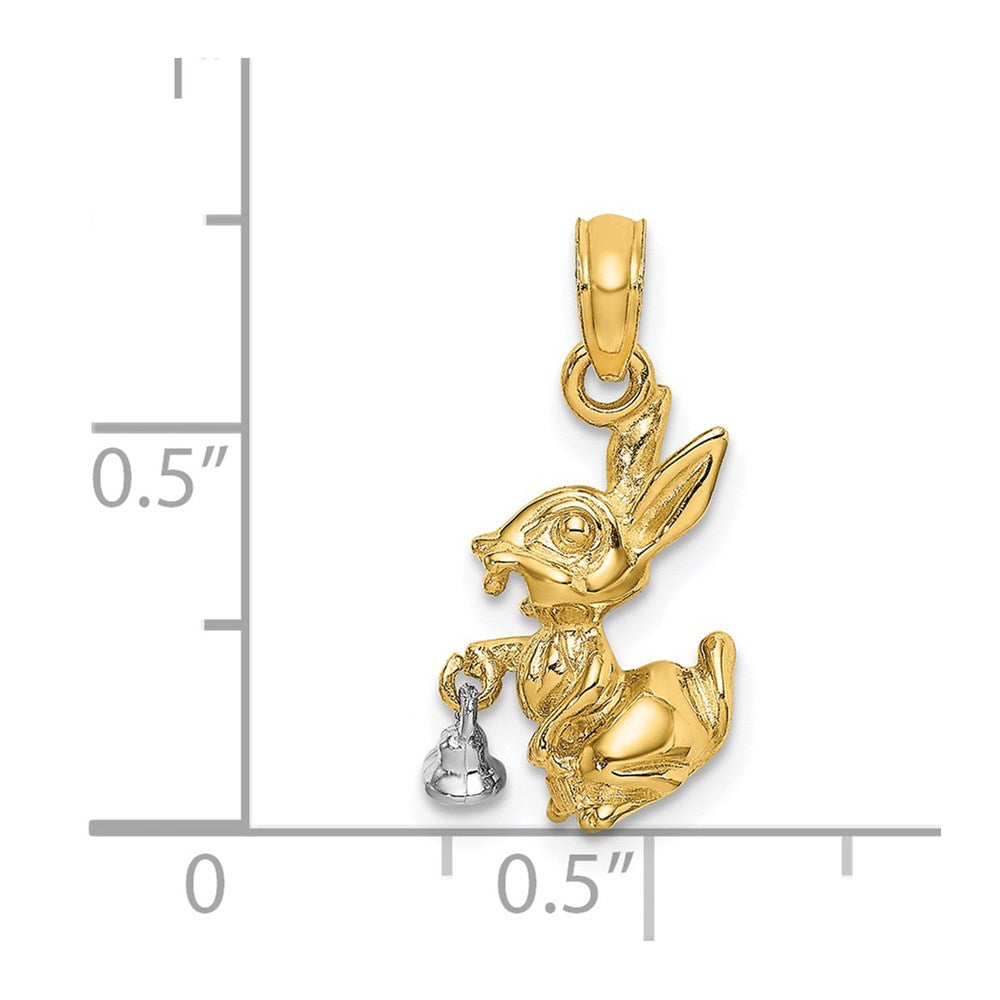 14k Two-tone 12.6 mm Two-Tone Moveable 3-D Bunny Rabbit Charm (2.23 grams)