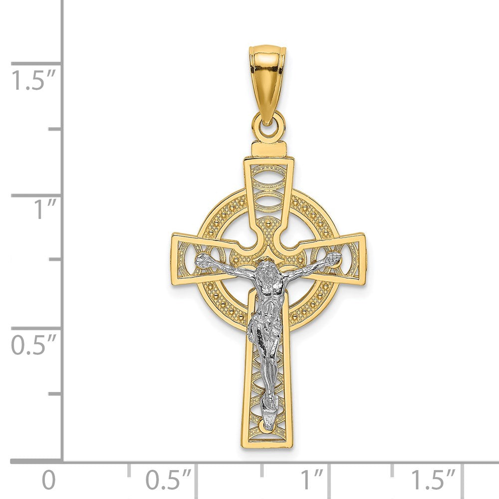 14k Two-tone 18 mm Celtic Crucifix w/ Eternity Circle Charm