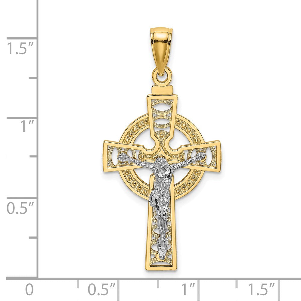 14k Two-tone 18 mm Celtic Crucifix w/ Eternity Circle Charm (1.69 grams)
