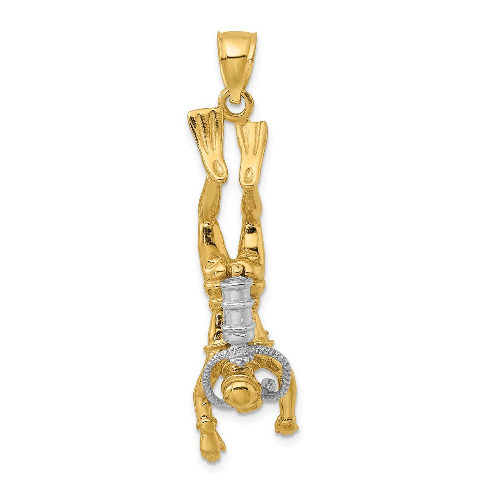 14k Two-tone 11.7 mm Two-Tone 3-D Female Scuba Diver Charm (7.65 grams)