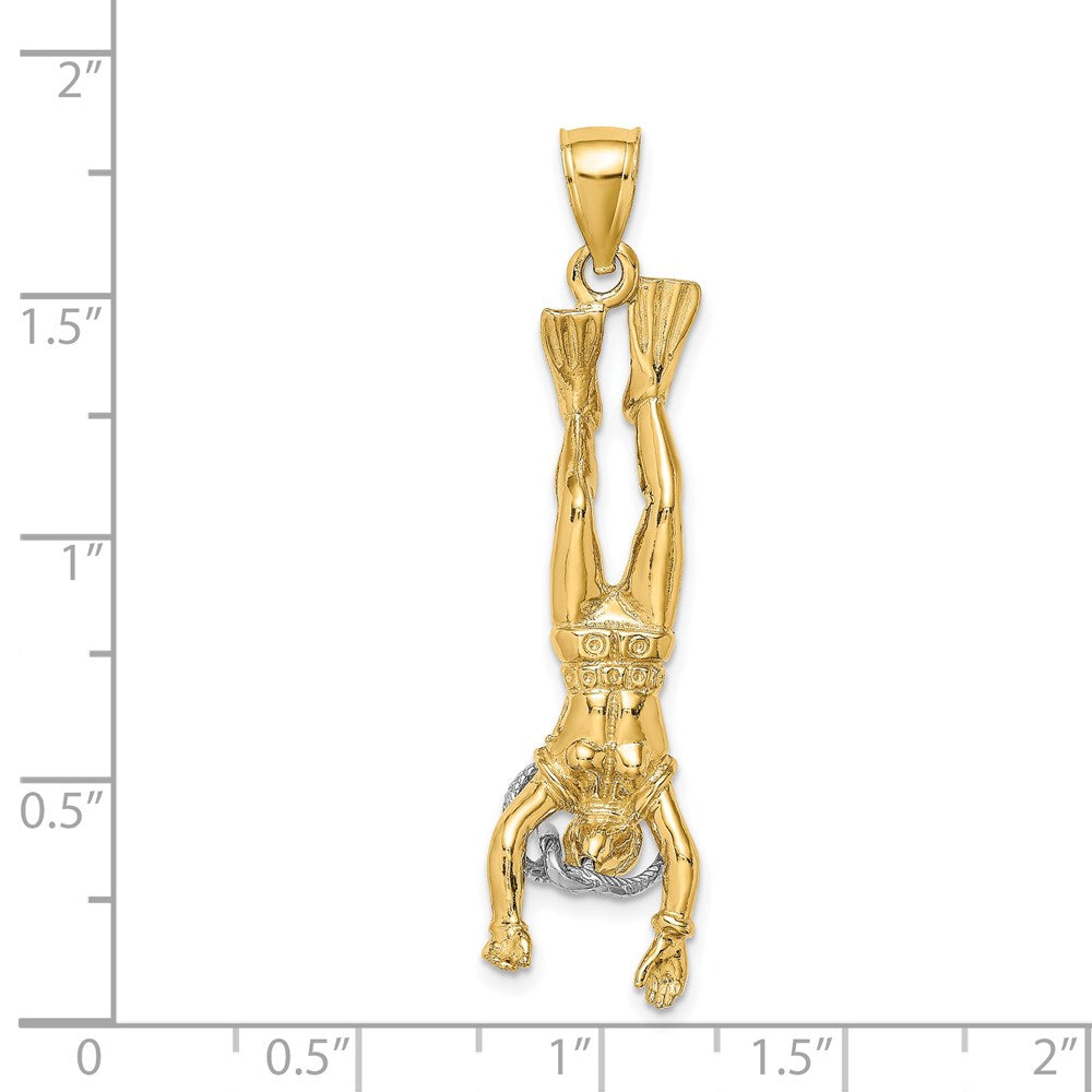 14k Two-tone 11.7 mm Two-Tone 3-D Female Scuba Diver Charm (7.65 grams)