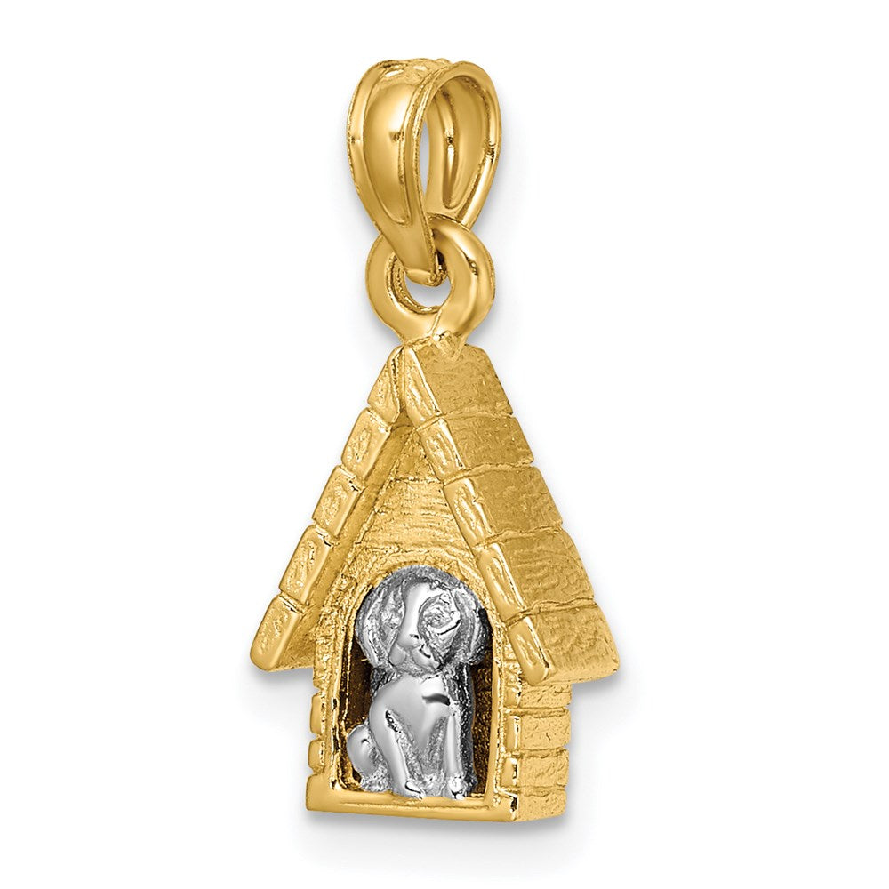 14k Two-tone 8.9 mm 3-D Dog Inside Dog House Charm (2.41 grams)