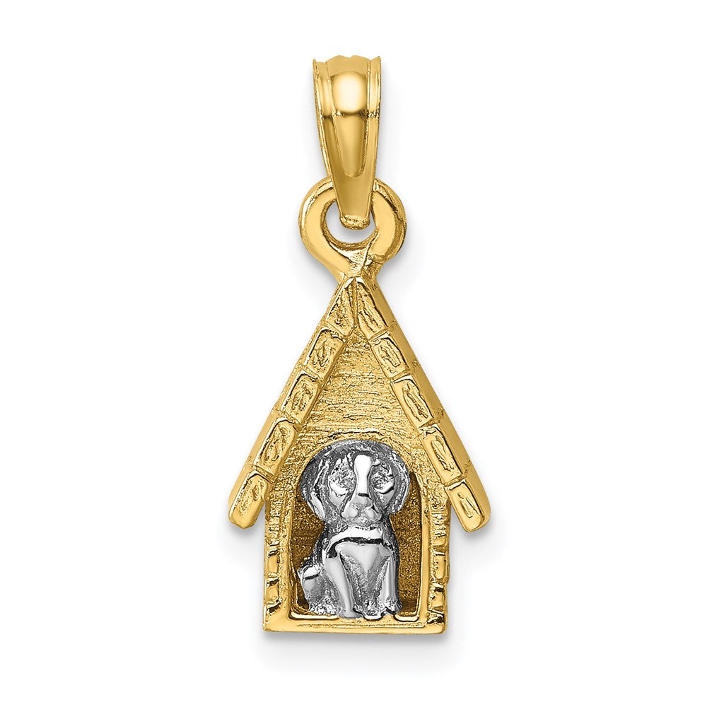14k Two-tone 8.9 mm 3-D Dog Inside Dog House Charm (2.41 grams)