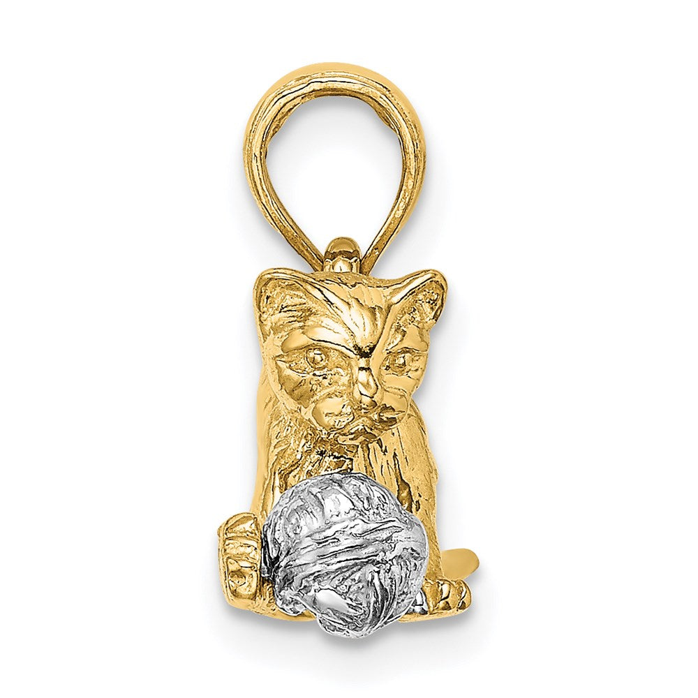 14k Two-tone 24.4 mm Two-Tone 3-D Cat Playing with Moveable Ball Charm (5.05 grams)
